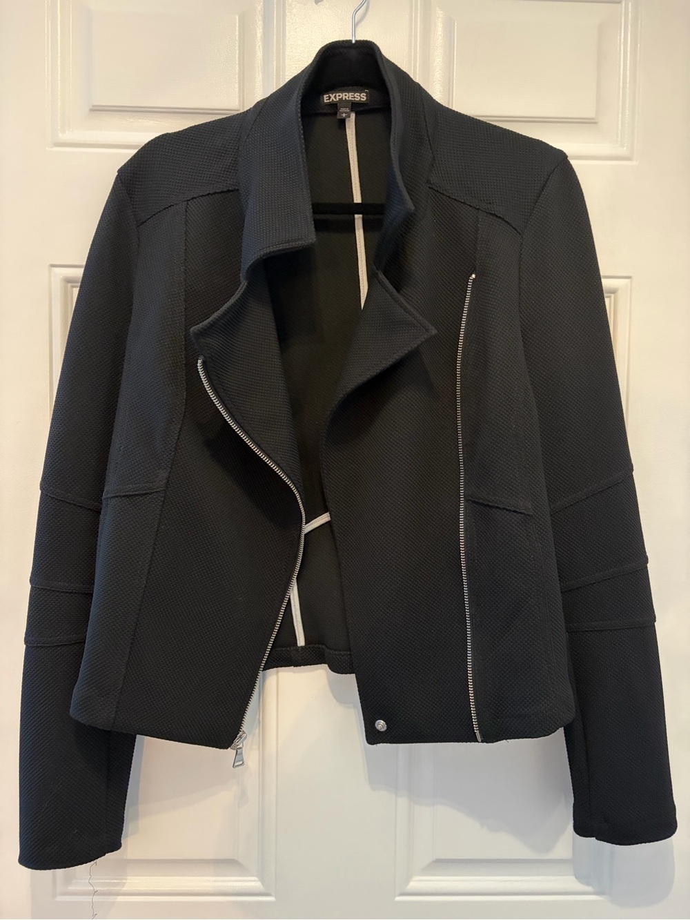 Express Black Textured Asymmetrical Zip Blazer
